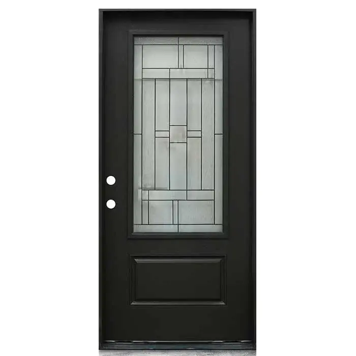 Hometown 36 . x 80 . 3/4 Lite Decorative Glass Painted Charcoal Prehung Fiberglass Exterior Door Brickmold