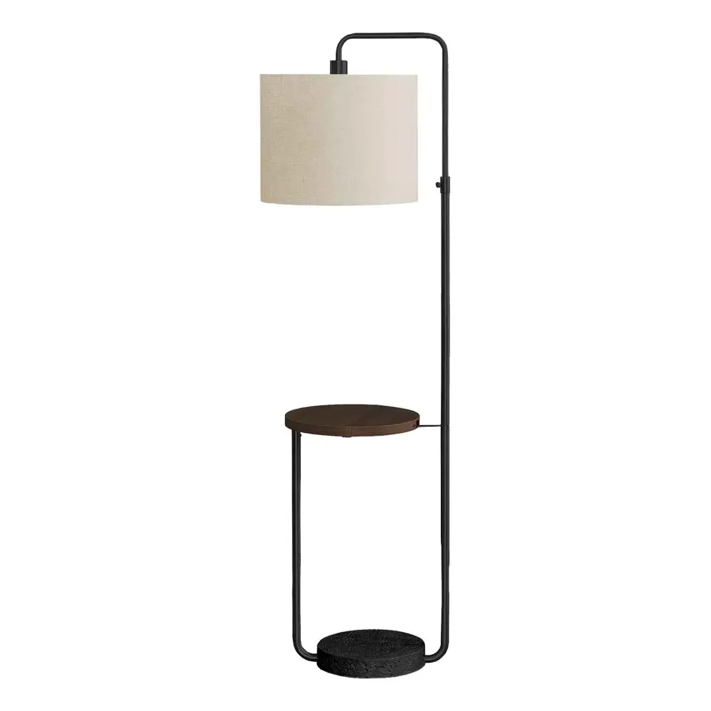 Floor Lamp Integrated Round Shelf, 57'' to 67'' (Black, Espresso and Ivory)