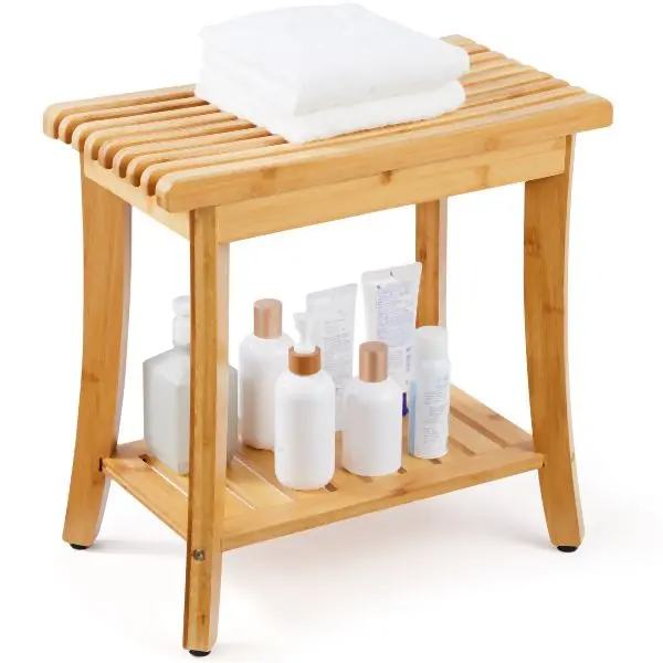 VEVOR Bamboo Shower Bench 19.1 x 11.3 x 18.3 Shower Stool Chair Bathroom, ZYSCWDCWDZZHLFQY6V0