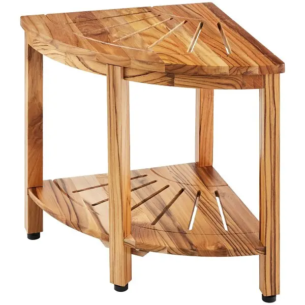 VEVOR Corner Teak Shower Bench, 18.5" Height 15.5" Radius, 100% Teak Wood Corner Shower Beach, 500 LBS Storage S...