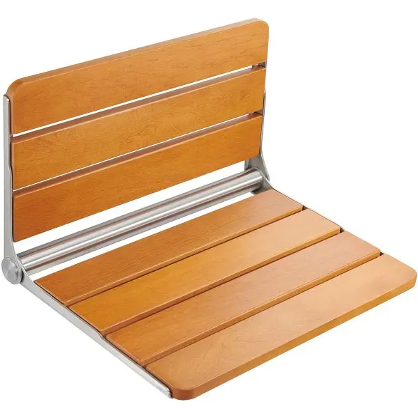 VEVOR Deluxe Folding Teak Shower Seat, 20.9 x 16'' Unfolded, Wall Mounted Fold Up Shower Bench 500 lbs Load Capa...