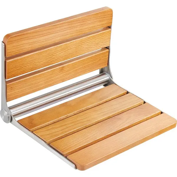 VEVOR Folding Oak Shower Seat, 16.1" x 13.4" Unfolded, Wall Mounted Fold Up Shower Bench 440 lbs Load Pipe Capac...