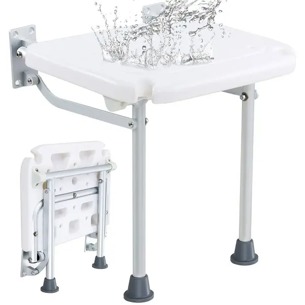 VEVOR Folding PE Shower Seat, 15.7'' x 14.8'' Unfolded, Wall Mounted Fold Up Shower Bench 500 lbs Load...