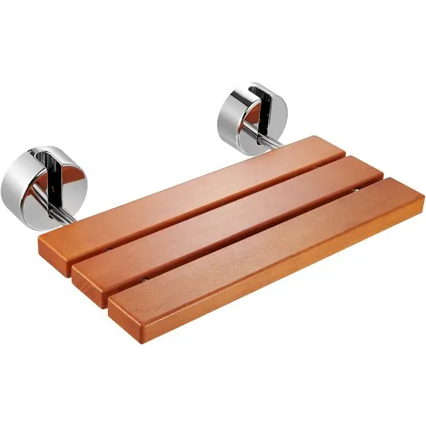 VEVOR Folding Teak Shower Seat, 20.1" x 13.2" Unfolded, Wall Mounted Fold Up Shower Bench 440 lbs Load Pipe Capa...