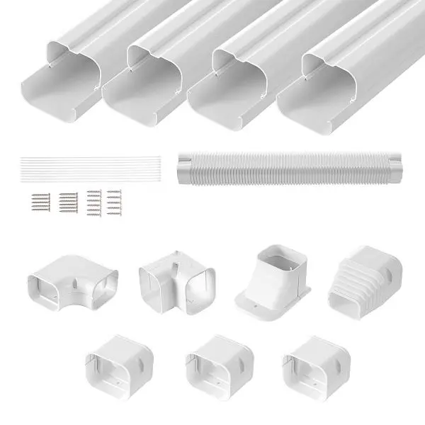 VEVOR High-Strength Mini Split Line Set Cover 3-inch W 15.8Ft L, Air Conditioner 4 Straight Ducts & Full Components, P...
