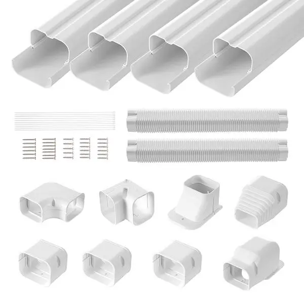 VEVOR Mini Split Line Set Cover 3-inch W 17.6Ft L, Air Conditioner 4 Straight Ducts & Full Components, Ivory, BSKSQFTS...