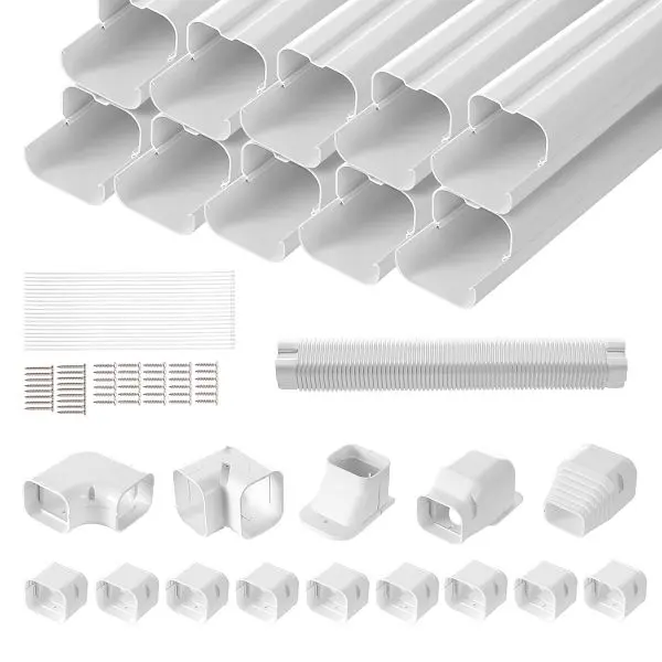 VEVOR Mini Split Line Set Cover 3-inch W 17.7Ft L, Air Conditioner 10 Straight Ducts & Full Components, White, BSKSQFT...