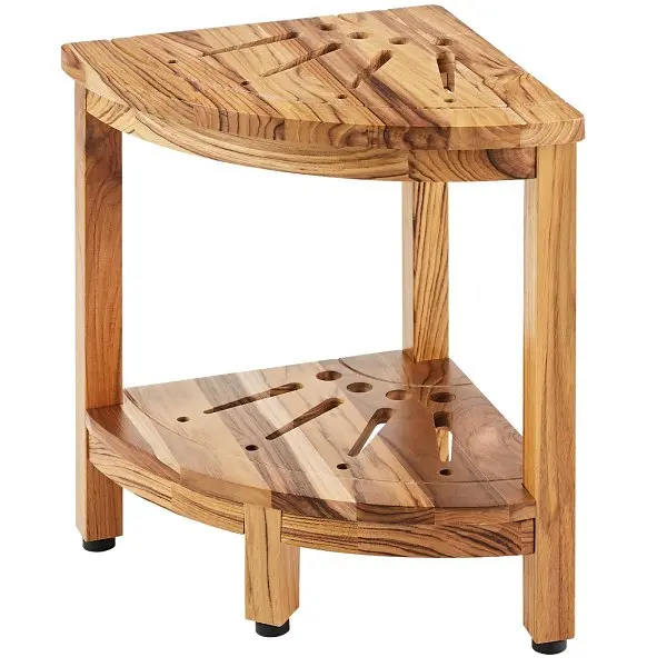 VEVOR Pro-Series Corner Teak Shower Bench, 17" Height 12" Radius, 100% Teak Wood Corner Shower Beach, 300 LBS St...