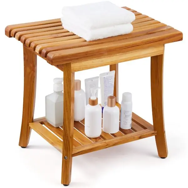 VEVOR Protective Teak Shower Bench 20 x 14.3 x 17.9 Wood Shower Stool Chair Bathroom, ZYSCWDCWDYMHXMG0EV0