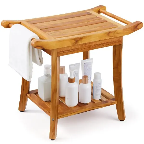 VEVOR Teak Shower Bench 22 x 14.4 x 18.5 Wood Shower Stool Chair Bathroom, ZYSCWDYMCWDHER437V0