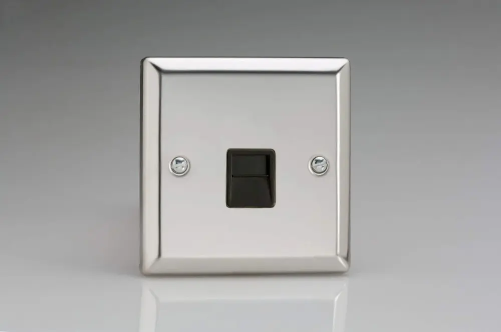 Varilight 1-Gang Telephone Slave (Extension) Plug Socket Mirror Shiny metal XCTSB