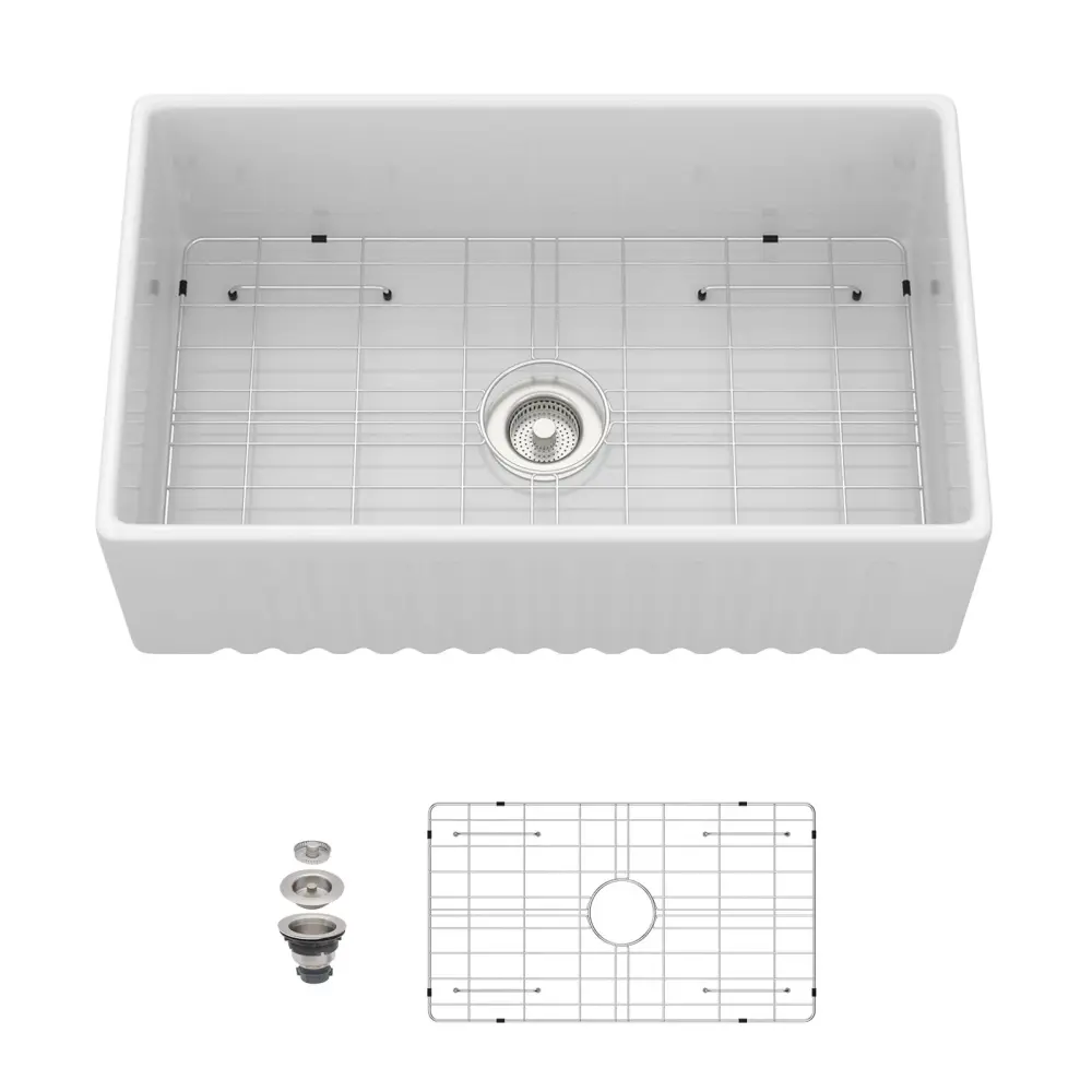Apron-Front Double-sided Single Bowl Kitchen Sink Accessories - White