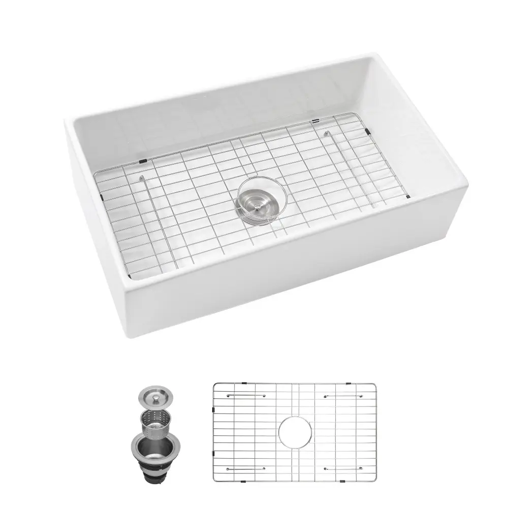 Farmhouse Sink, Apron-Front Porcelain Ceramic Individual Bowl