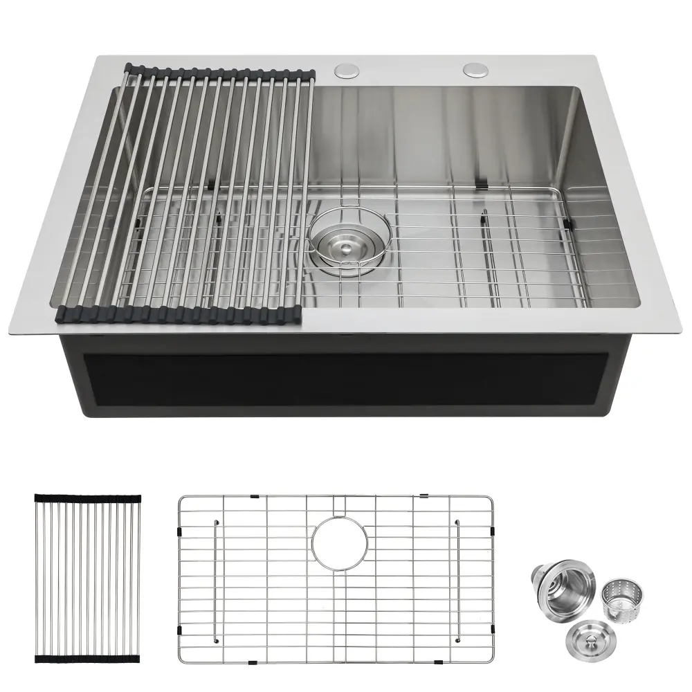 Kitchen Sink Drop , Stain-free Steel Single Bowl, Topmount