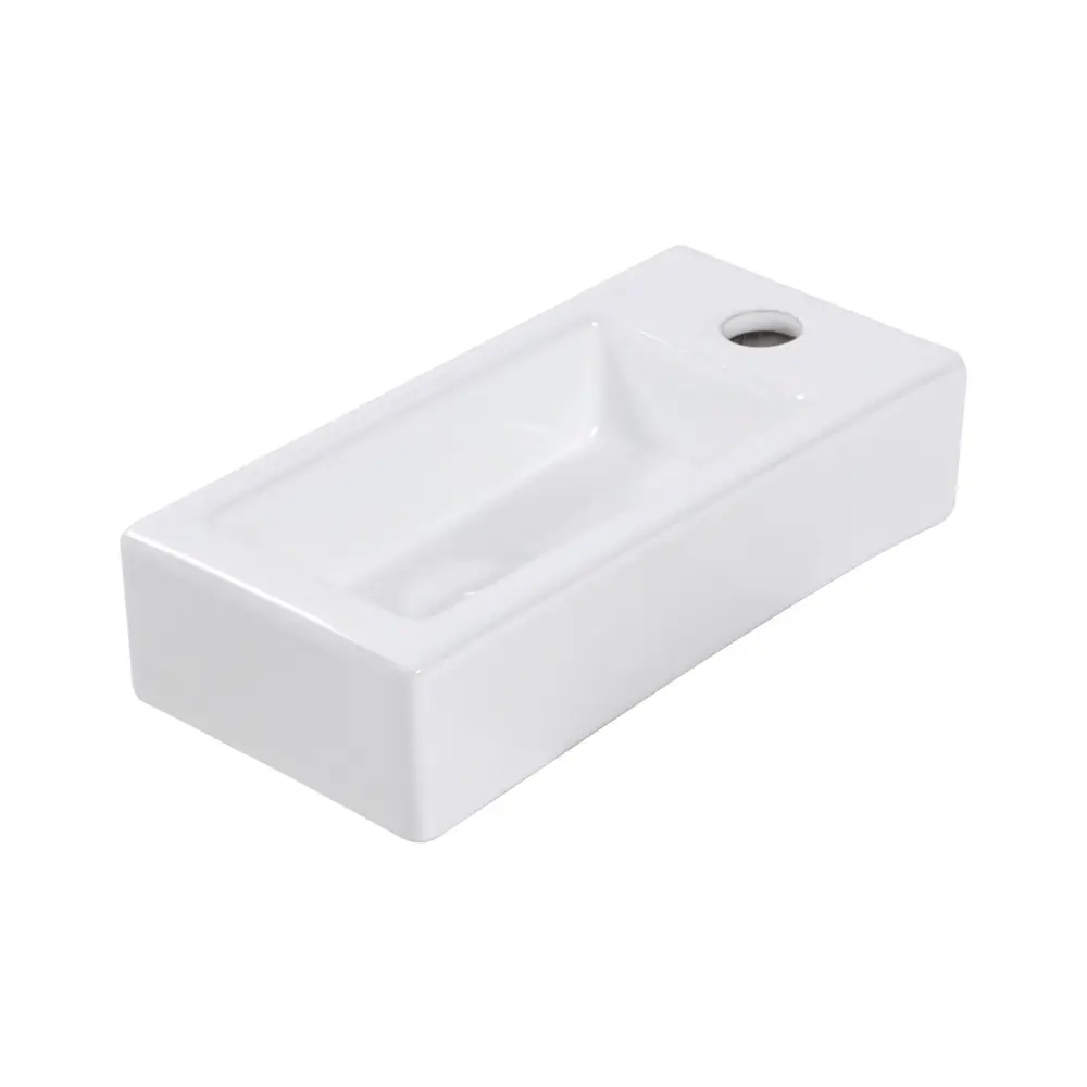 Modern Ceramic Rectangle Wall Affix Bathroom Sink Single Faucet Hole - White