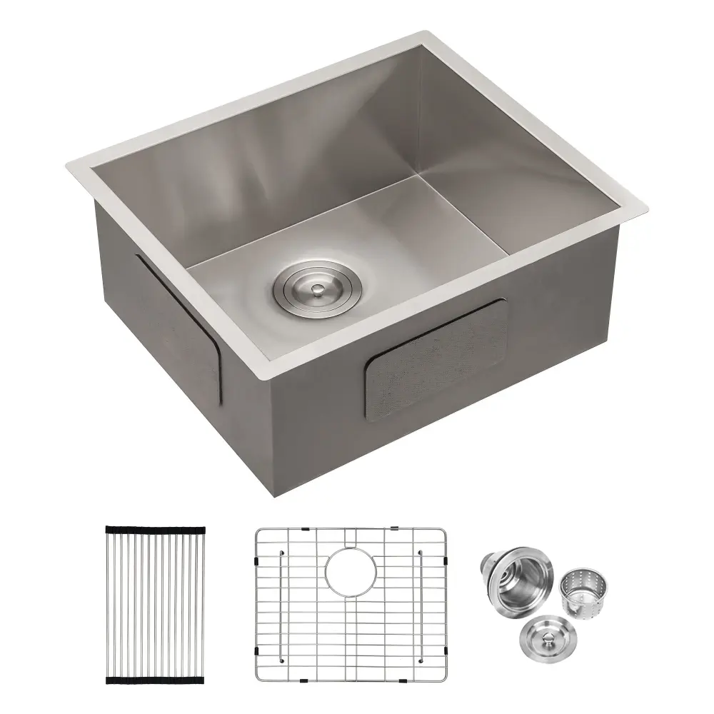 Modern Undermount Stainless Chromed Kitchen Sink 16 Gauge, Deep Single Bowl