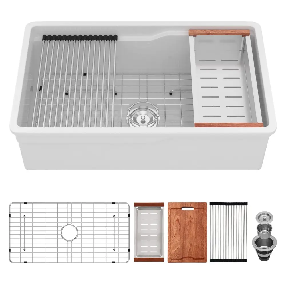 Undermount Workstation Unitary Bowl Porcelain Ceramic Kitchen Sink