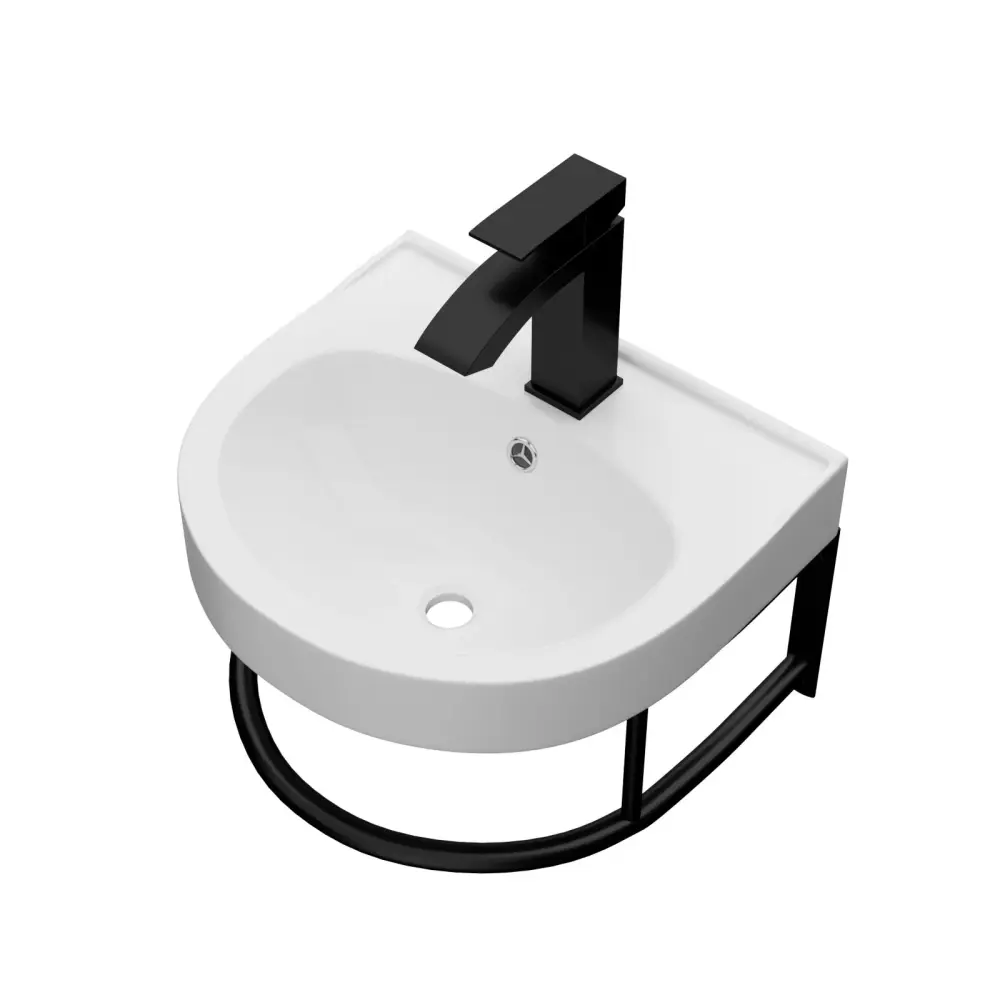 Wall Mounted Bathroom Sink Towel Bar And Faucet - Alabaster / Black