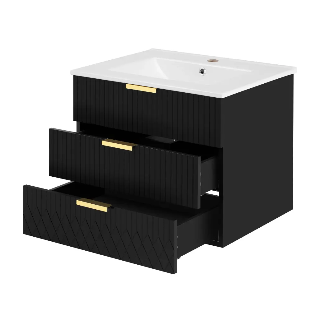 Wall Mounted Floating Cabinet Twofold Drawer, Rectangular Sink