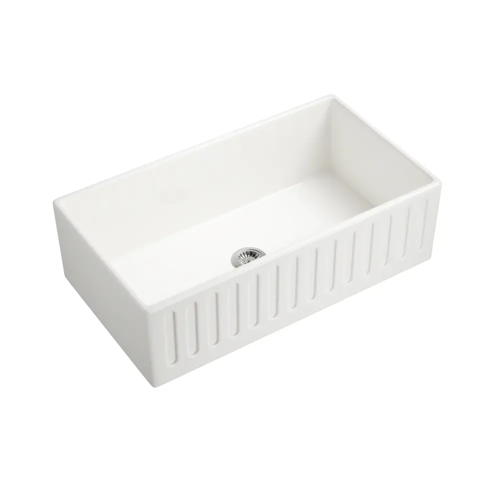 White Fireclay Earthenware 33 . Single Bowl Farmhouse Apron Workstation Kitchen Sink