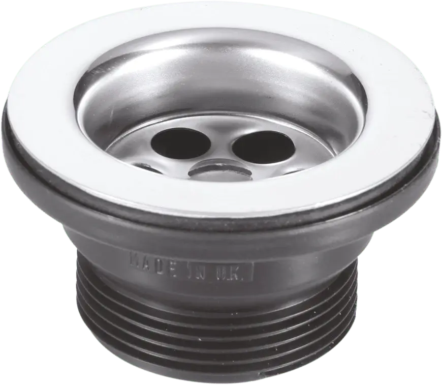 McAlpine BSW15P 1½" Centre Pin Bath Waste: 70mm Stainless Metal Flange: Black PVC Plug