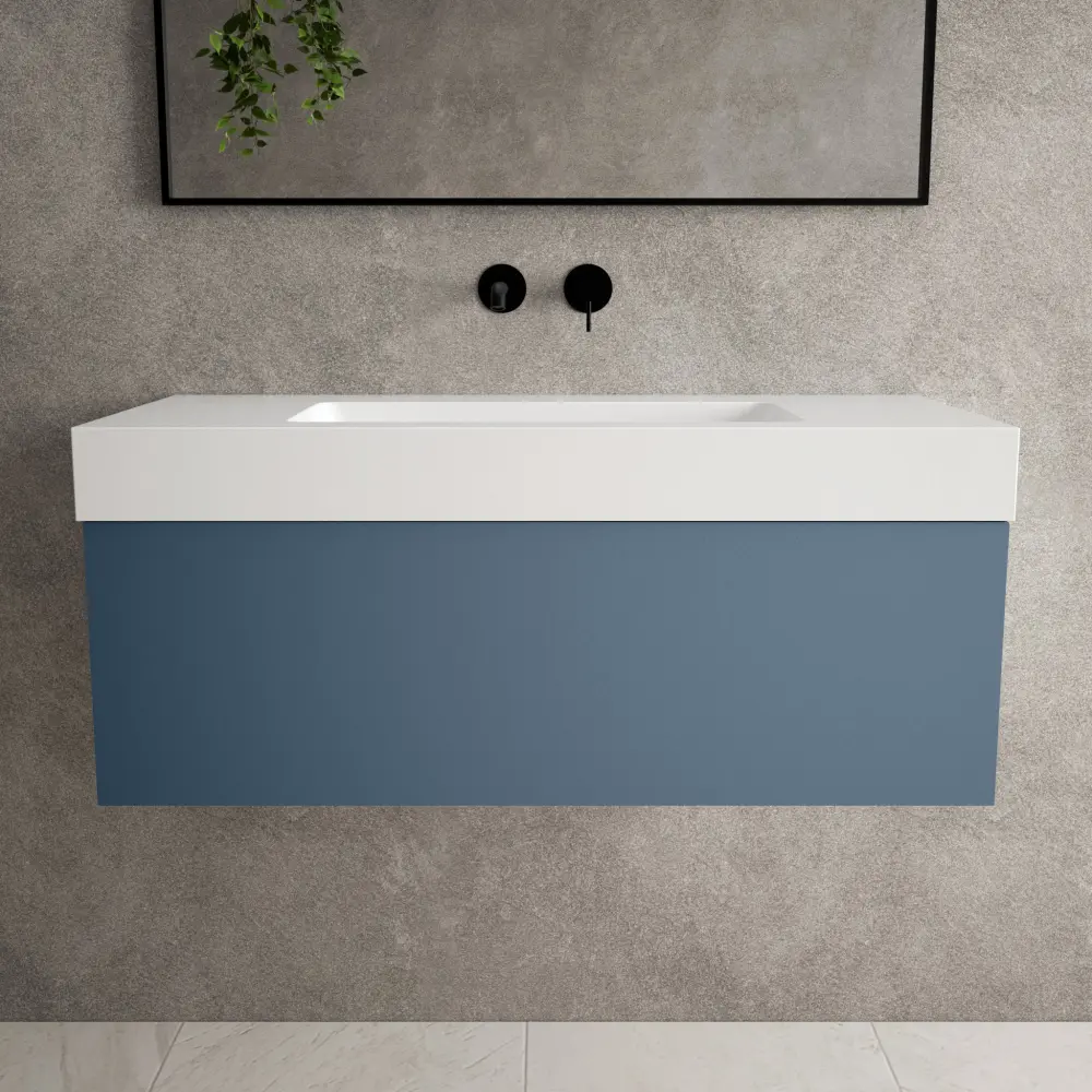 Raffinata One Drawer Vanity Unit Beyondstone BLOC Basin - Matt Indigo 1000mm