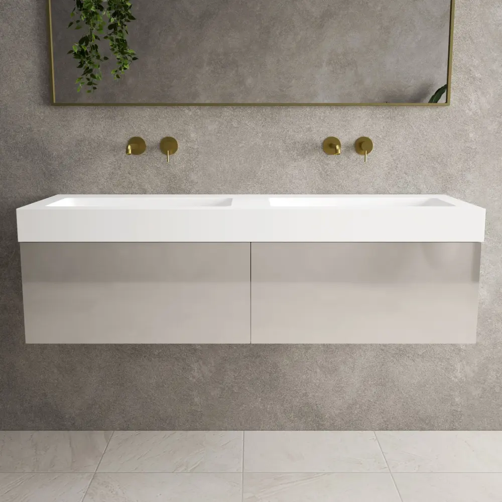 Raffinata Two Drawer Vanity Unit Beyondstone BLOC Dual Basin - Gloss Cashmere 1400mm