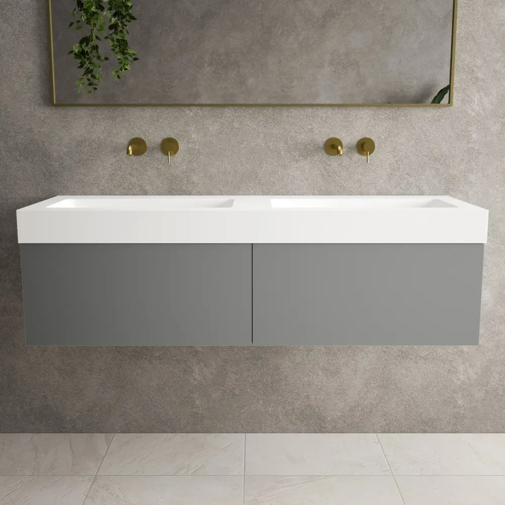 Raffinata Two Drawer Vanity Unit Beyondstone BLOC Paired Basin - Matt Dust 1400mm