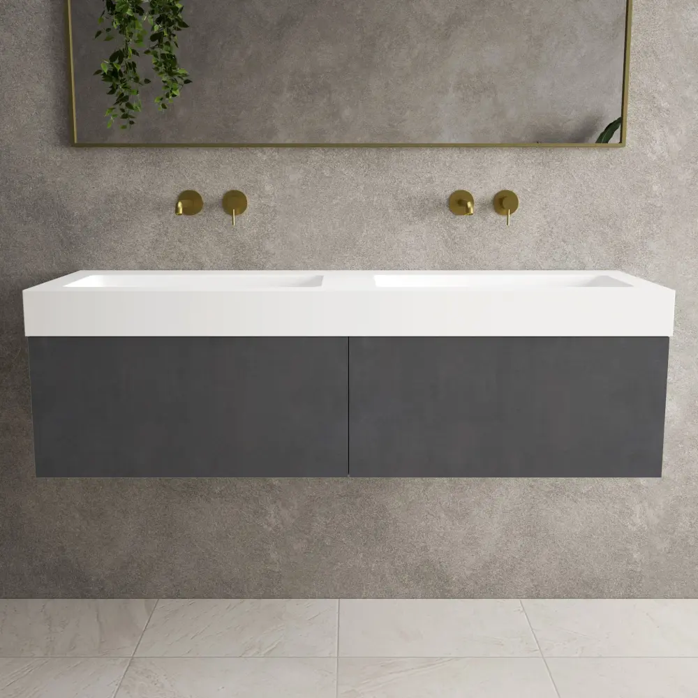 Raffinata Two Drawer Vanity Unit Beyondstone BLOC Double Basin - Rich Concrete 1400mm