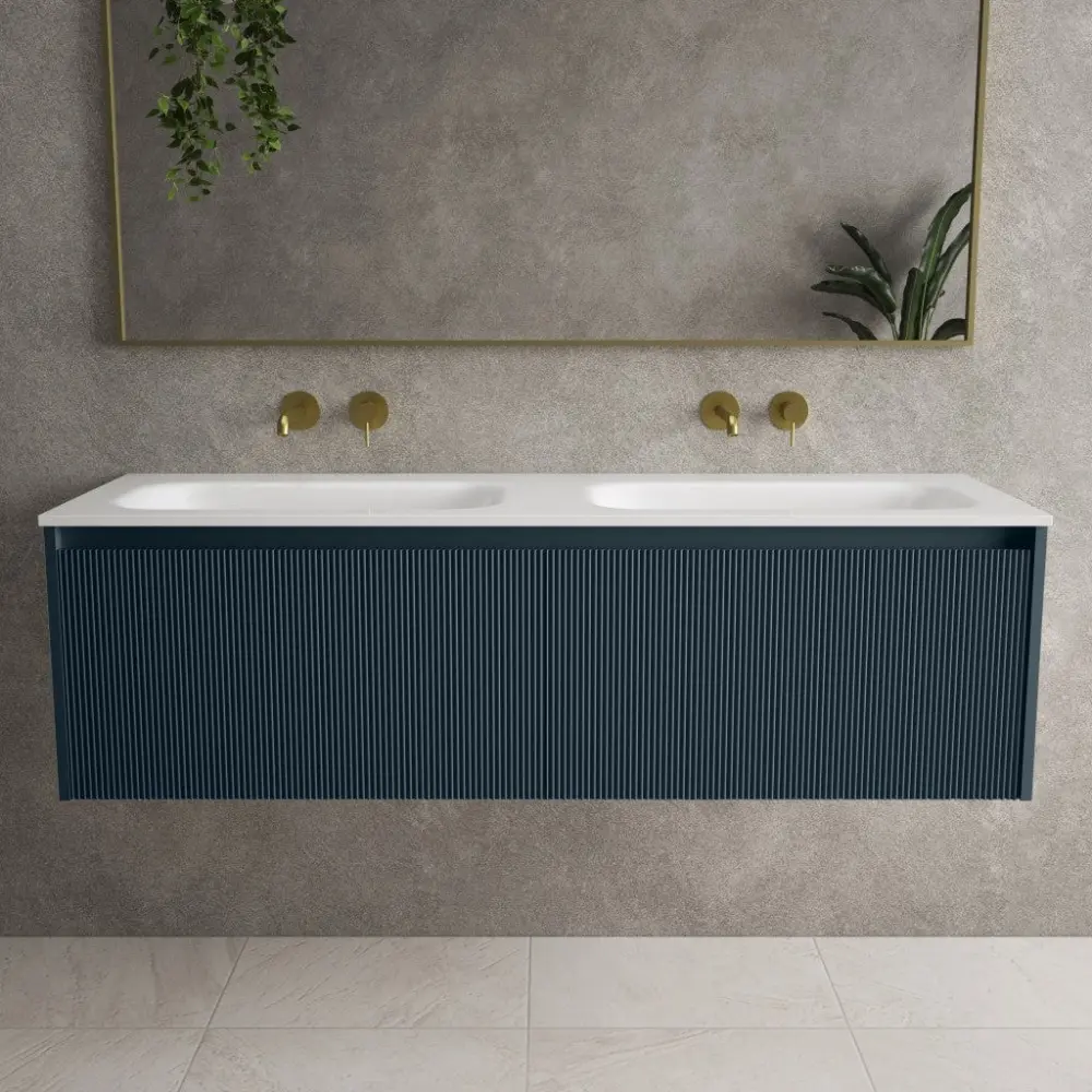 Scanalato Double Drawer Vanity Unit Beyondstone Double Basin - Midnight Indigo 1400mm