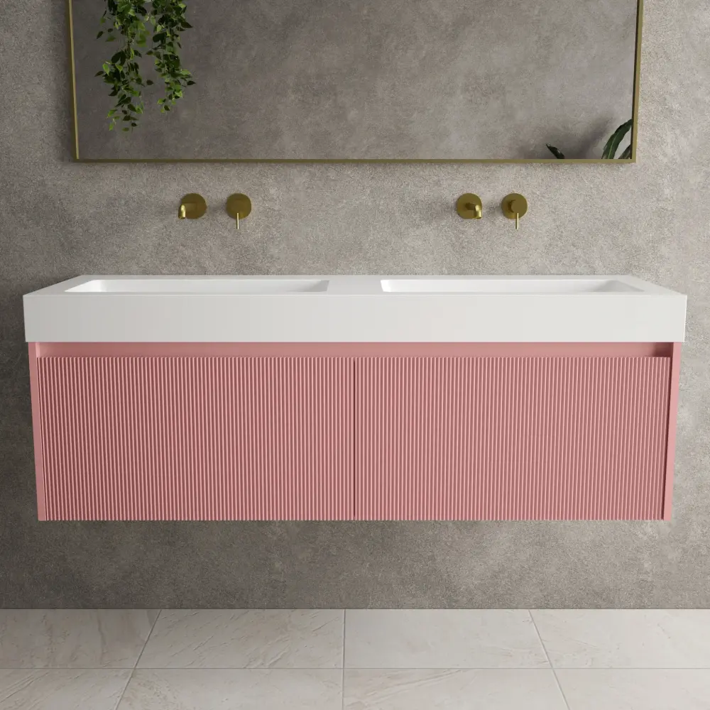 Scanalato Double Drawer Vanity Unit Beyondstone BLOC Duplicate Basin - Dusky Pink 1400mm