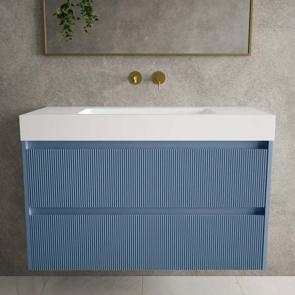 Scanalato Double Drawer Vanity Unit Beyondstone BLOC Basin - Yielding Blue 1000mm