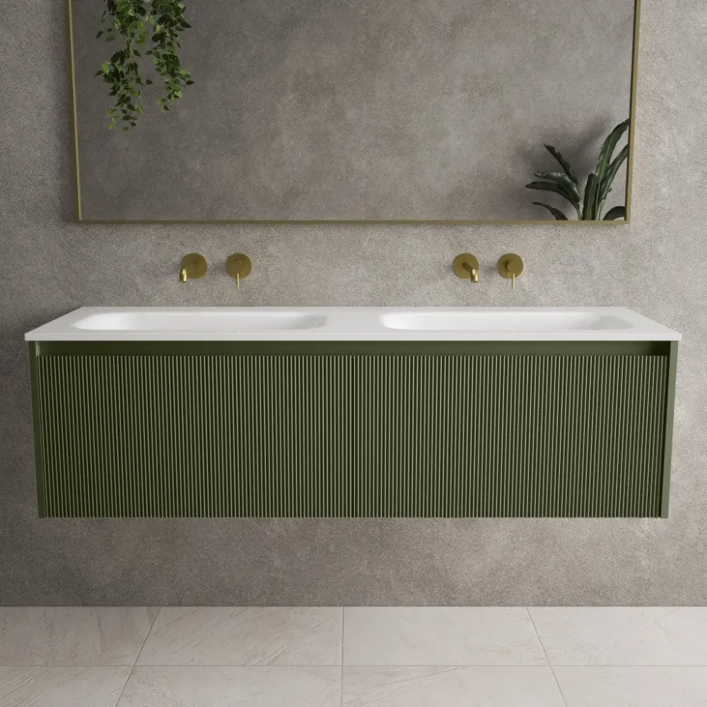 Scanalato Double Drawer Vanity Unit Beyondstone Twofold Basin - Seaweed 1400mm