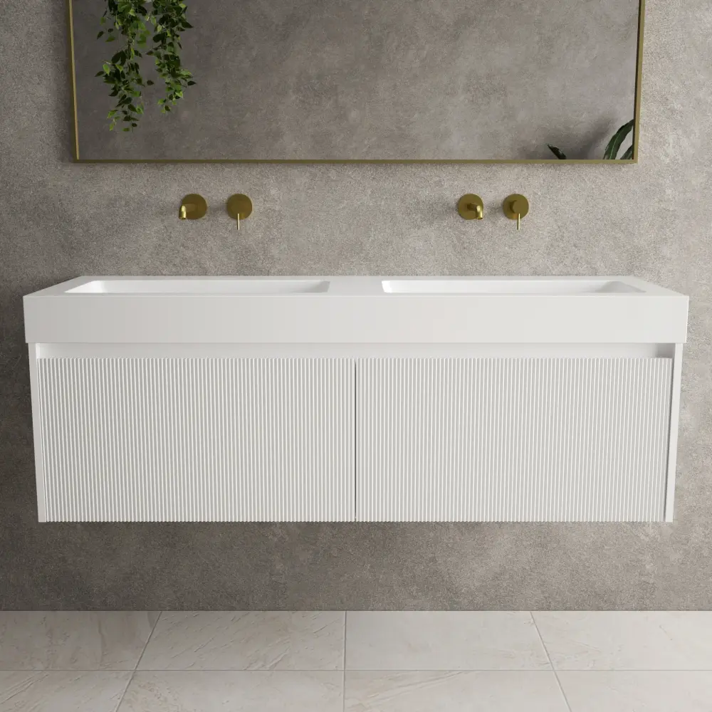 Scanalato Double Drawer Vanity Unit Beyondstone BLOC Double Basin - Pure Ivory 1400mm
