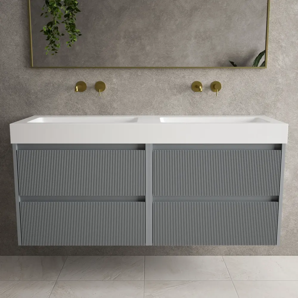 Scanalato Four Drawer Vanity Unit Beyondstone BLOC Duplicate Basin - Dove Grey 1400mm