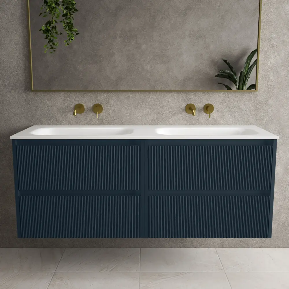 Scanalato Four Drawer Vanity Unit Beyondstone Dual Basin - Midnight Blue 1400mm