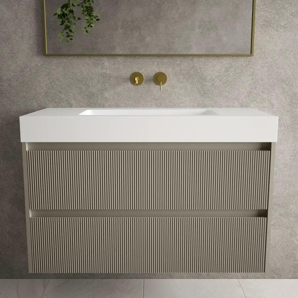 Scanalato Paired Drawer Vanity Unit Beyondstone BLOC Basin - Soft Taupe 1000mm