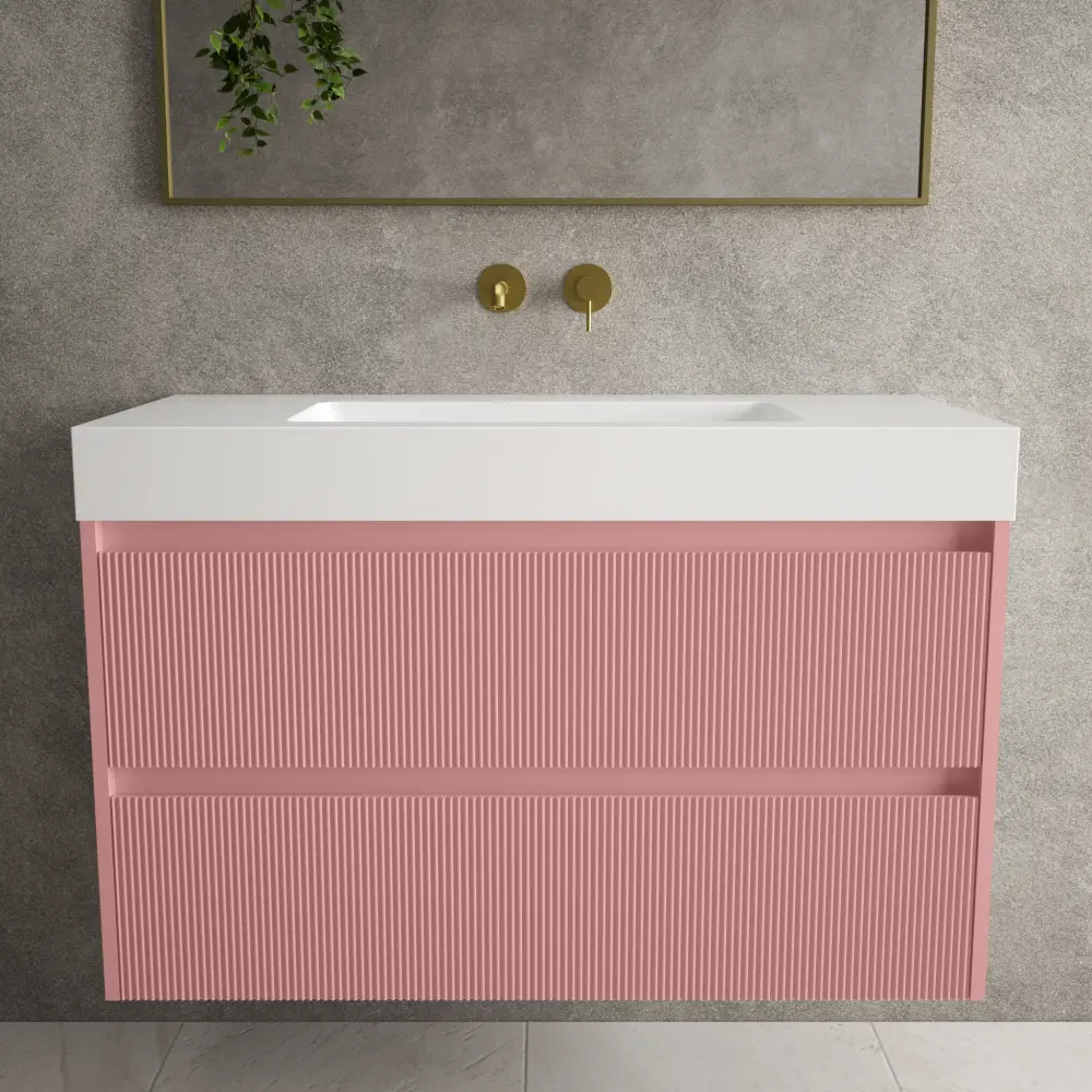 Scanalato Paired Drawer Vanity Unit Beyondstone BLOC Basin - Dusky Pink 1000mm