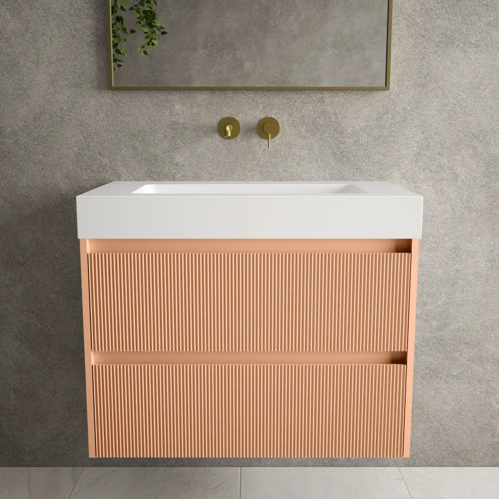 Scanalato Twin Drawer Vanity Unit Beyondstone BLOC Basin - Peach Fuzz 800mm