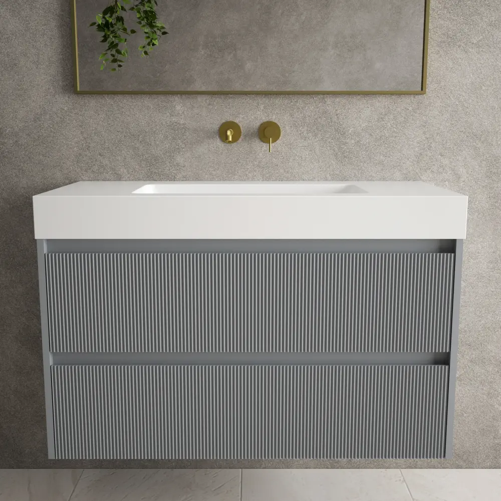 Scanalato Twin Drawer Vanity Unit Beyondstone BLOC Basin - Dove Grey 1000mm