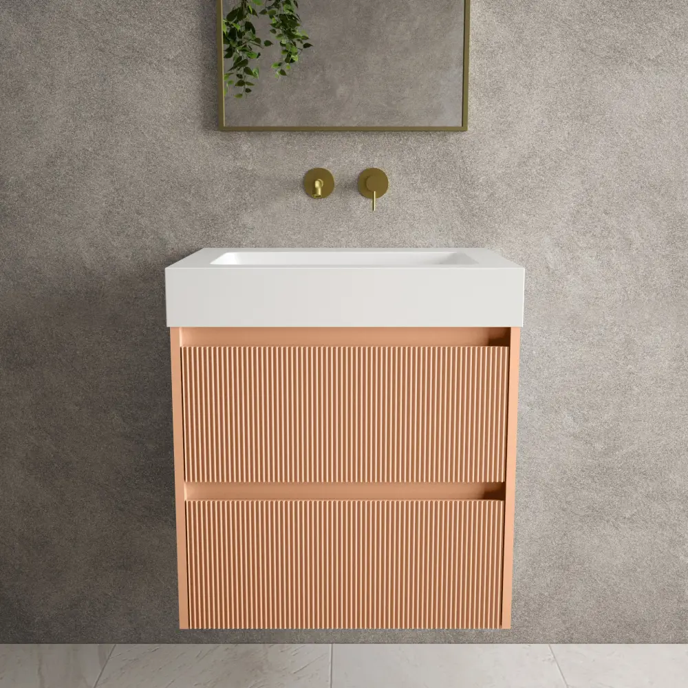 Scanalato Twofold Drawer Vanity Unit Beyondstone BLOC Basin - Peach Fuzz 600mm