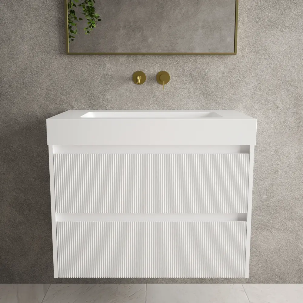 Scanalato Twofold Drawer Vanity Unit Beyondstone BLOC Basin - Pure White 800mm