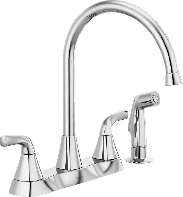 Peerless Parkwood Series P2835LF Two Handle Kitchen Faucet, 1.5 gpm, 4-Faucet Hole, Shiny metal Plated, 8 Faucet Centers