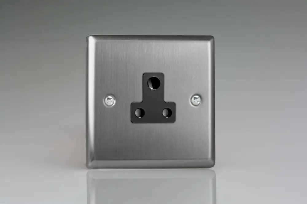Varilight XTRP5AB Classic Brushed Metal 1-Gang 5A Round Pin Plug Socket