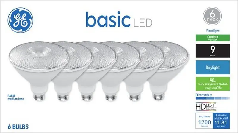 GE 47849 LED Light Bulb, Spot and Flood, PAR38 Lamp, 90 W Equivalent, E26 Medium Screw- Lamp Base, Yes, Soft finish