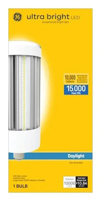 GE 93130944 LED Portable Bulb, Ultra-Bright, Corncob Lamp, 750 W Equivalent, E26 Medium Lamp Base, Non-Dimmable, Daylight