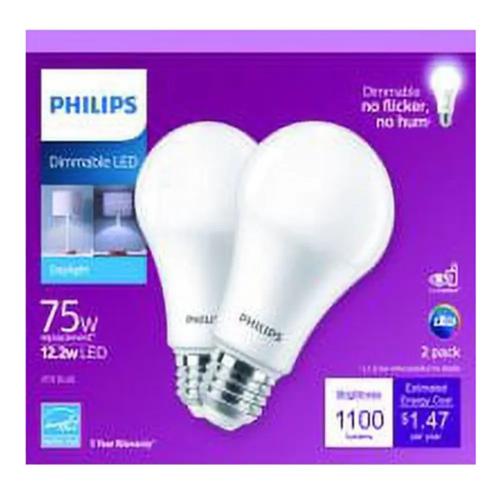 Philips LED 75 Watt A19 General Purpose Household Light Bulb Opaque Daylight Dimmable E26 Medium Base 2 Pack DAMAGED BOX