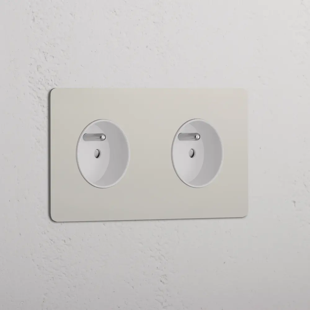 Kew Double 2x French/Belgian Type E Socket - Polished Nickel | Pearl