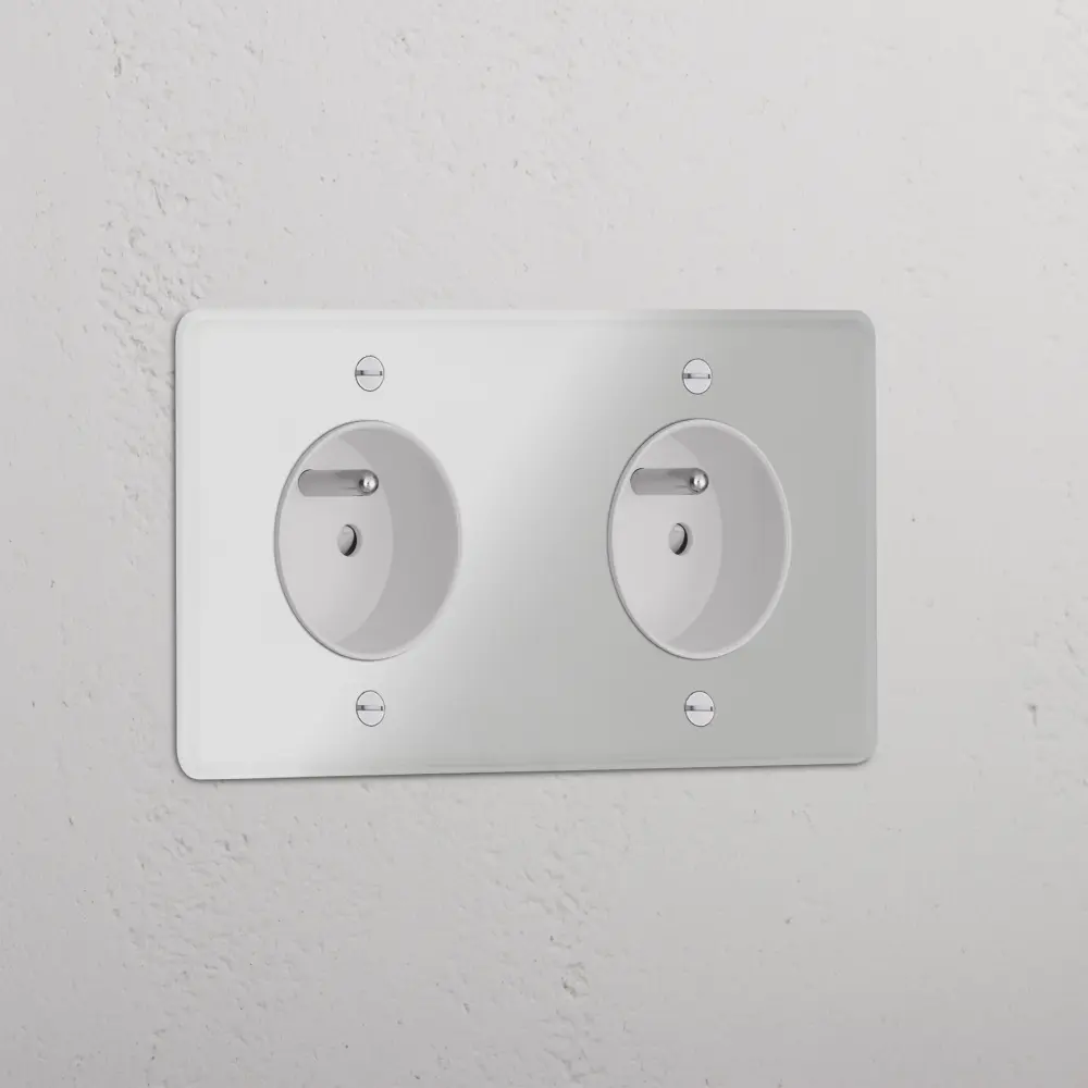 Kew Duplicate 2x French/Belgian Type E Socket - Clear | White