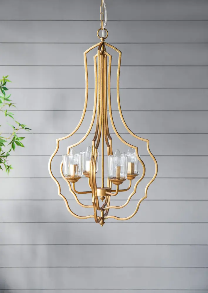 4 Light Metal Chandelier, Hanging Light Fixture Customizable Chain Kitchen, Bulb Not Included - Gold 2-Year Warranty